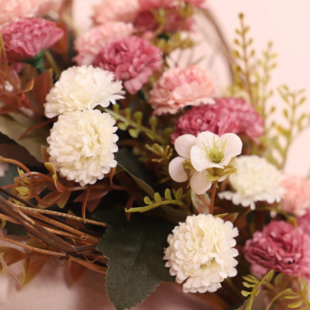 Artificial Carnation Wreath Heart Shaped Artificial Flower Wall Hanging Decoration with Bow