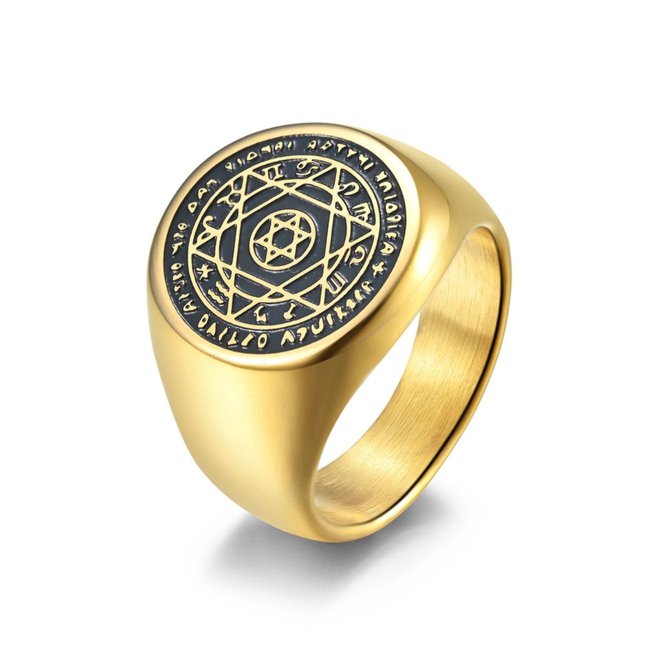 

[Magic of Sedona] King Solomon s Magical Signet Ring, Men s Titanium Ring [Gold Color] [Size: US 9-JP 18 (Circumference = 59.4mm, Diameter = 18.9mm)]