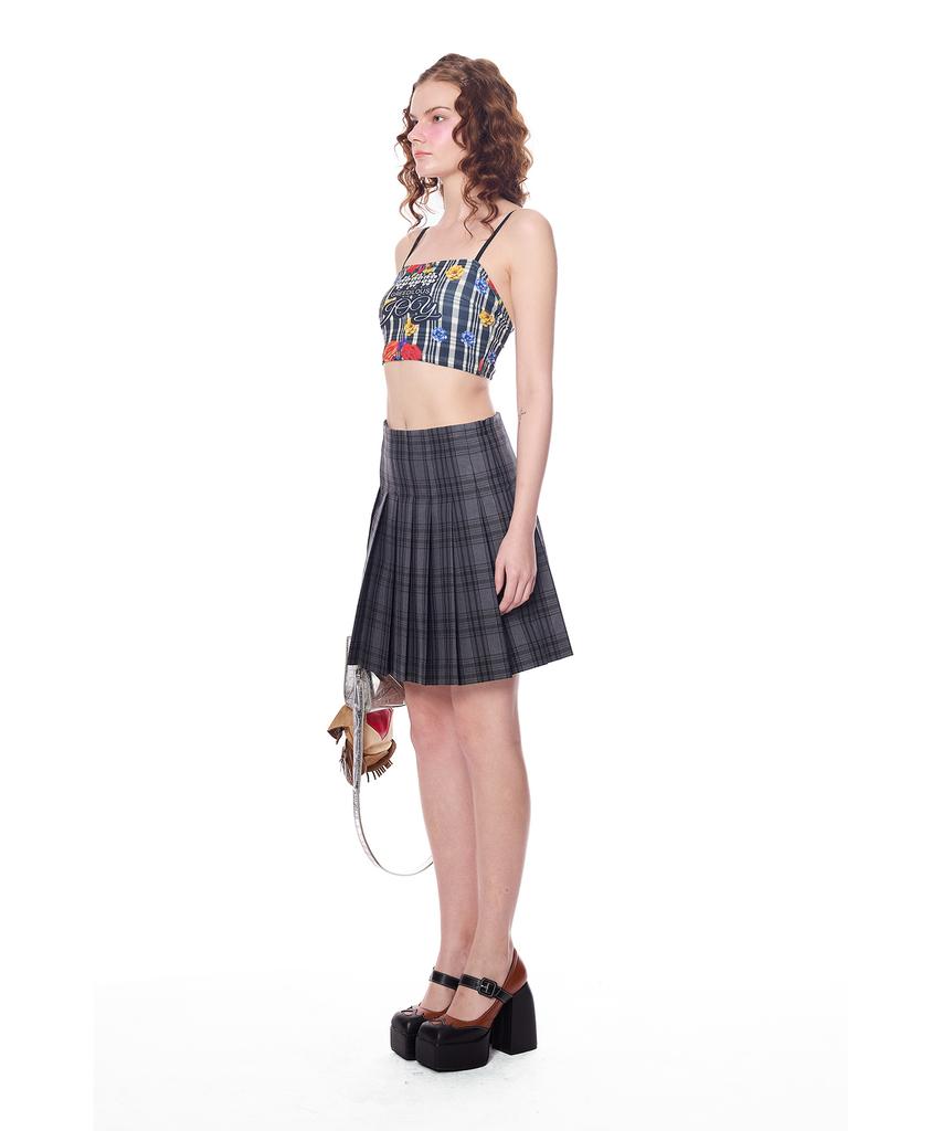 Greedius Plaid Pattern Pleated Skirt