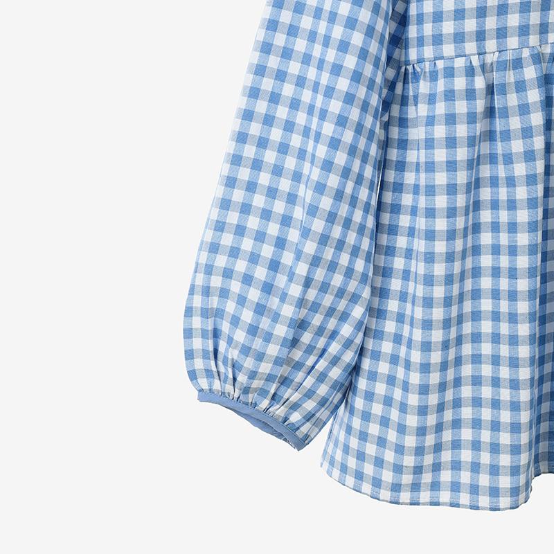 ZANZEA Women Casual Ruffles Splice Round Neck Loose Long Sleeve Plaid Print Blouse