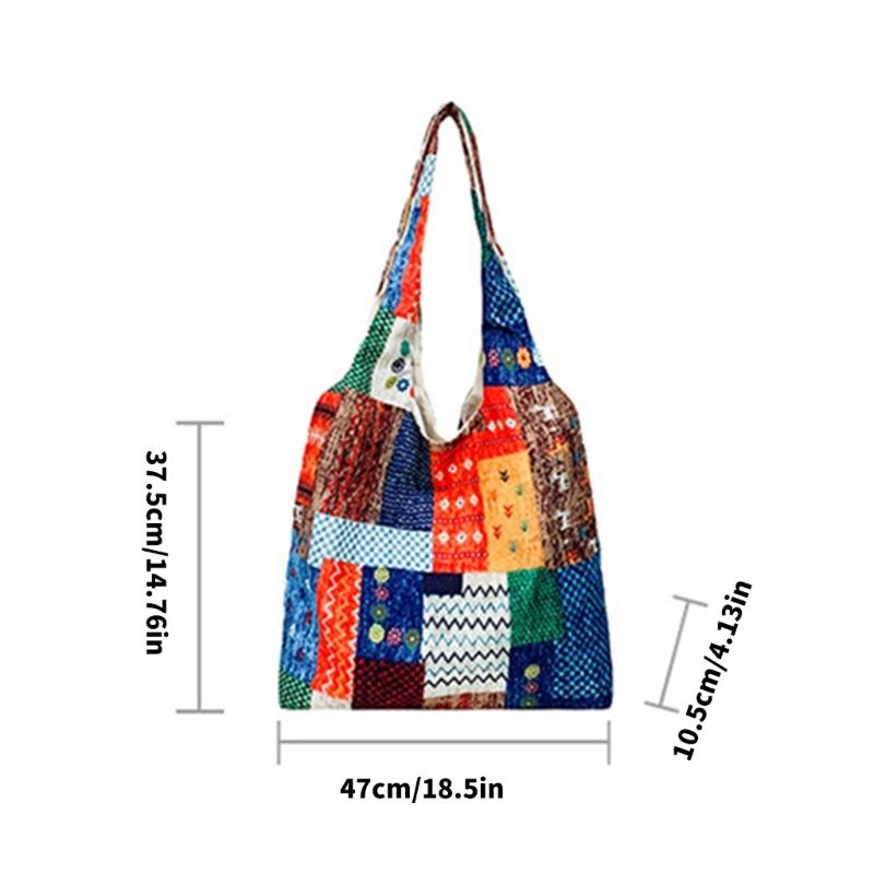 Aesthetic Canvas Toted Bag Reusable Shoulder Toted Bag for Women Casual Vacation,Shopping,Work,Gym Ethnic Style Cloth Bag