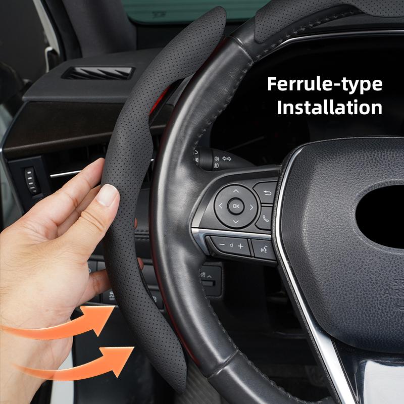 Car Steering Wheel Cover Breathable and Anti Slip Leather Handle Cover For VW Jetta Golf Passat Polo GTI Tiguan Arteon Hub Cap