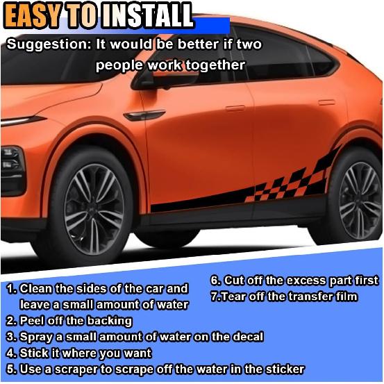 2PCS 78" Car Body Door Side Waistline Sticker Decals, Sports Racing Stripe Decals, Waterproof Vinyl Stripe Sticker Decoration For Car SUV Truck