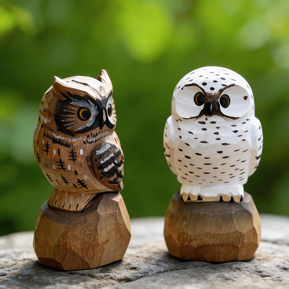 Handcrafted Wooden Snowy Owl Sculpture Statue Figurines Animal Home Desk Accessories Decor Ornament Home Decoration Unique Gift