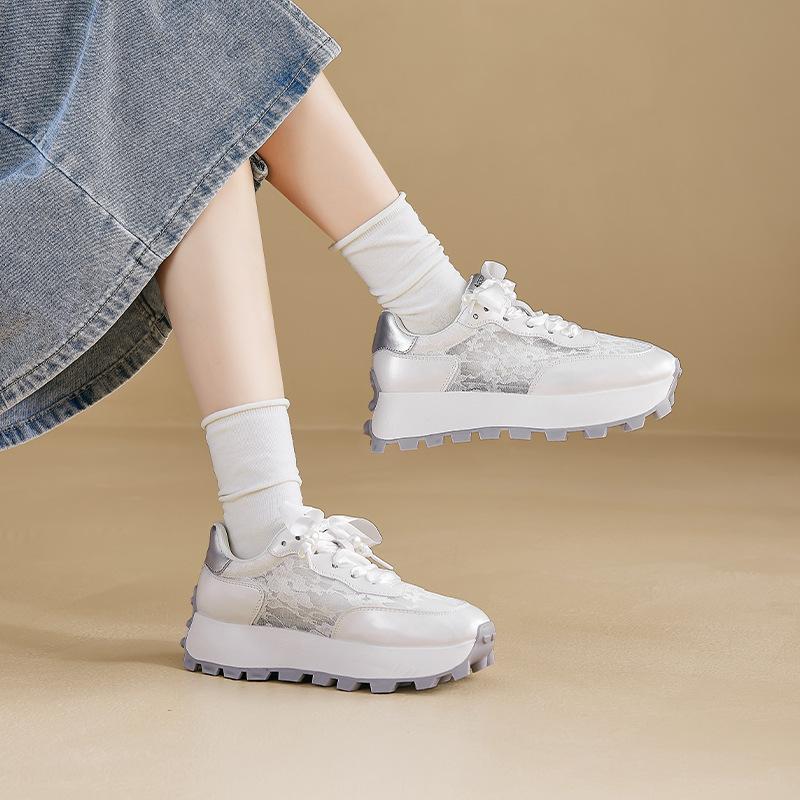 Augustine Platform White Shoes Women's 2025 New Summer Thin Lace Mesh Muffin Dad Shoes Sneakers