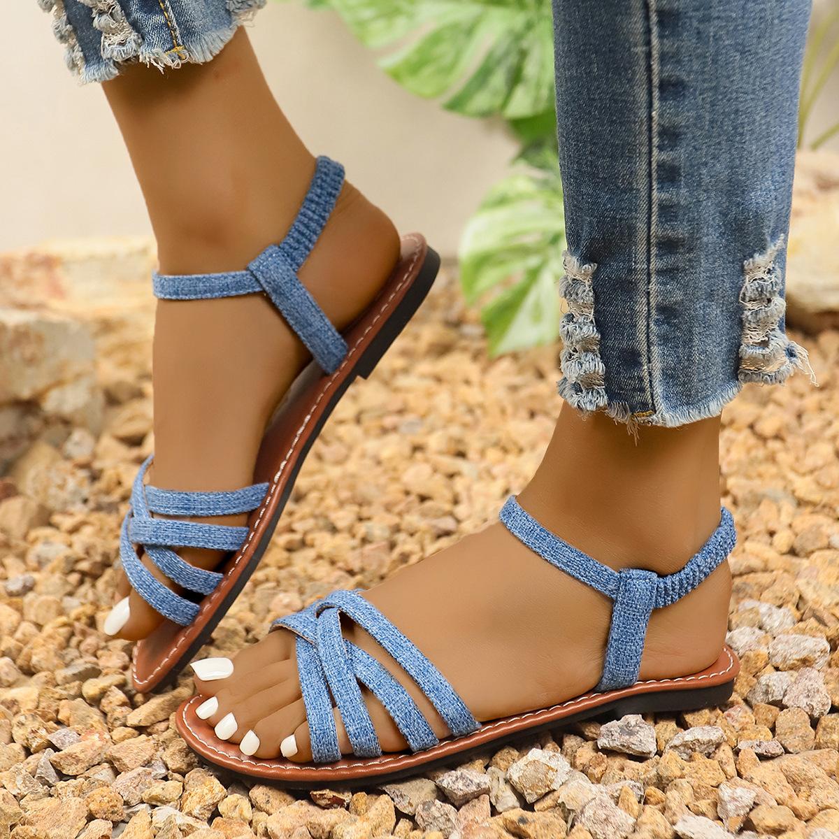 

Босоножки большого размера, обувь на плоской подошве, сандалии, пляжная обувь, женская обувь 43 синий