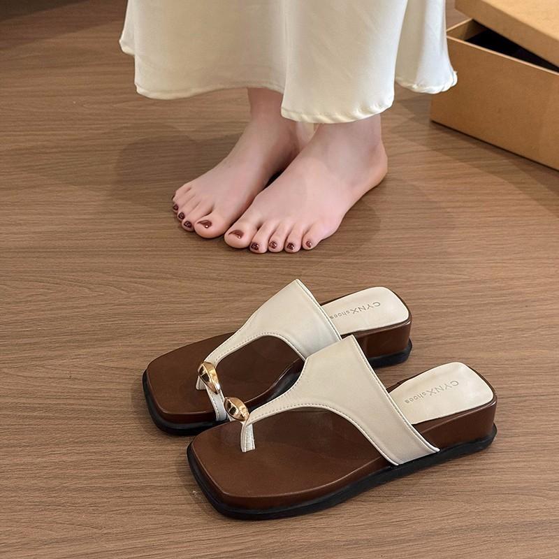 Thick-soled slope heel pinch foot cool slippers women's summer flip-flops new vacation travel beach sandals