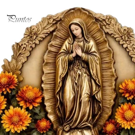 Spiritual Key Holder 2D Flat Virgin Mary Wall Farmhouse Religious Art with Hook Symbol 4 Metal Hooks for Entryway Hallway Rustic Christian Gifts