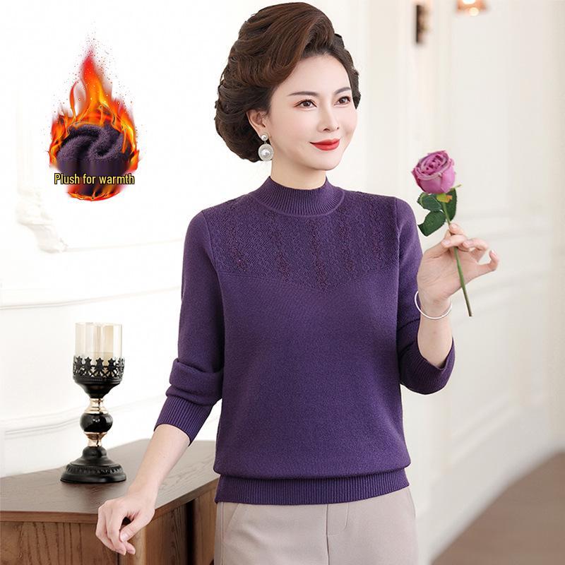 Mom's Velvet Knitwear: Autumn/Winter Warm Sweater for Middle-Aged & Elderly Women