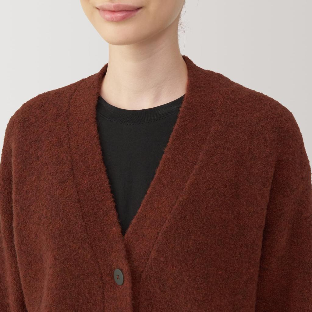 MUJI Women's Wool Blend Boucle V-Neck Cardigan, Brick, BA1PNA4A, Women's XL
