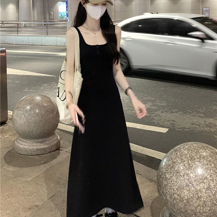 mm knitted dress summer new slim-fitting and thin sleeveless vest long dress women's hip-wrapped suspender skirt