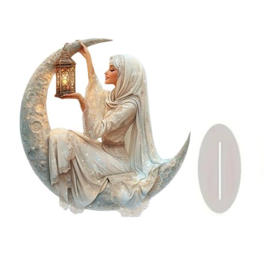 

Mubarak Acrylic Ornament 2D Crescent Tabletop Centerpiece Moon Lantern Ramadan Mubarak Sign for Home Islamic 15cm