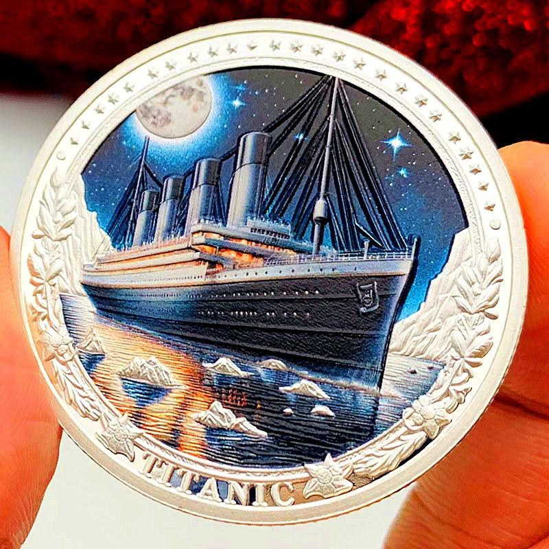 Titanic, ship, silver plated color printed commemorative medal, craft creative coin, souvenir coin