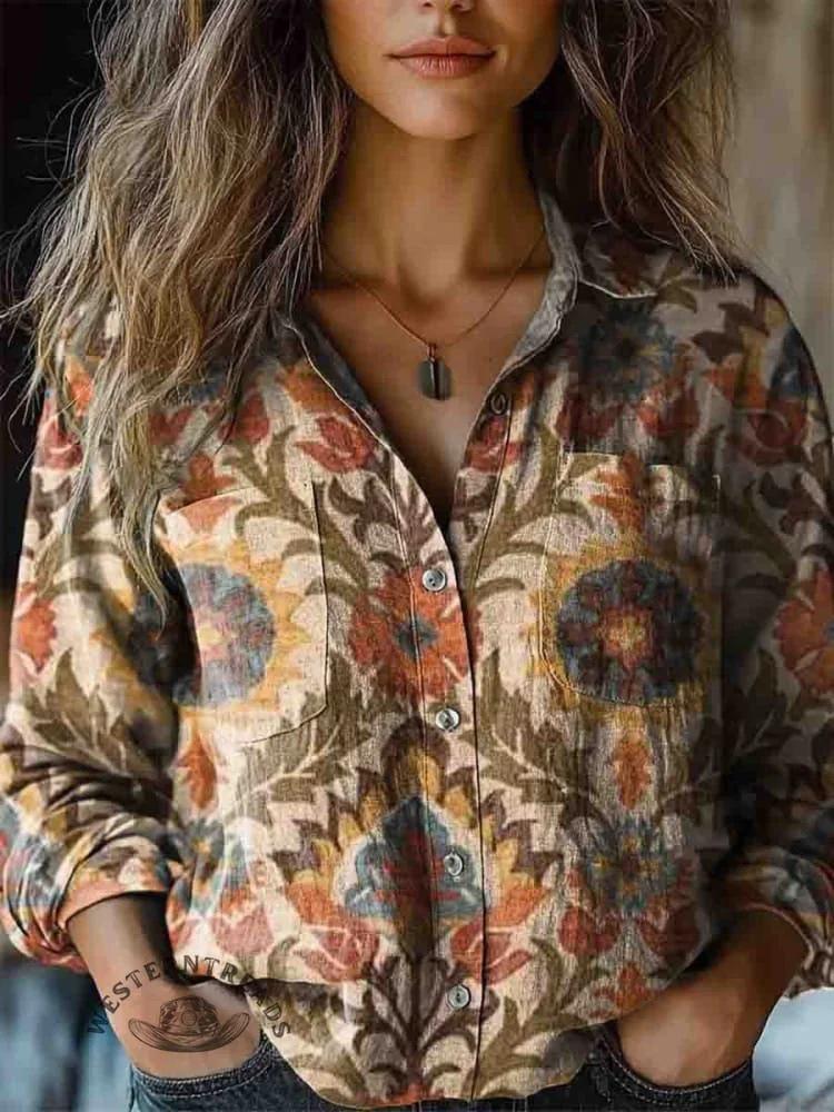 2025 Spring/Summer/Autumn Women's Versatile Printed Casual Lapel Shirt