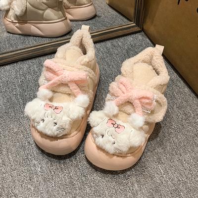 Fashion Women's Fashion Flat Shoes Winter New Round Head Suede Cartoon Decoration Thick Soles Soft Soles Non-slip Low Top Shoes