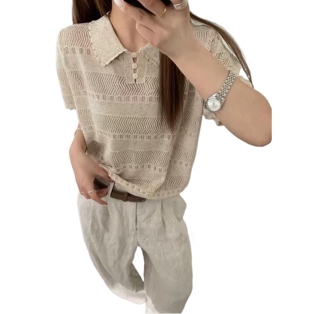 Korean Casual Hollow Out Women's Loose Short Sleeve Top