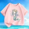 2026 Summer Girls Cartoon Mermaid Print ShortSleeved Tshirt  Pure Cotton Comfortable and BreathableGirls HalfSleeve Tshirt