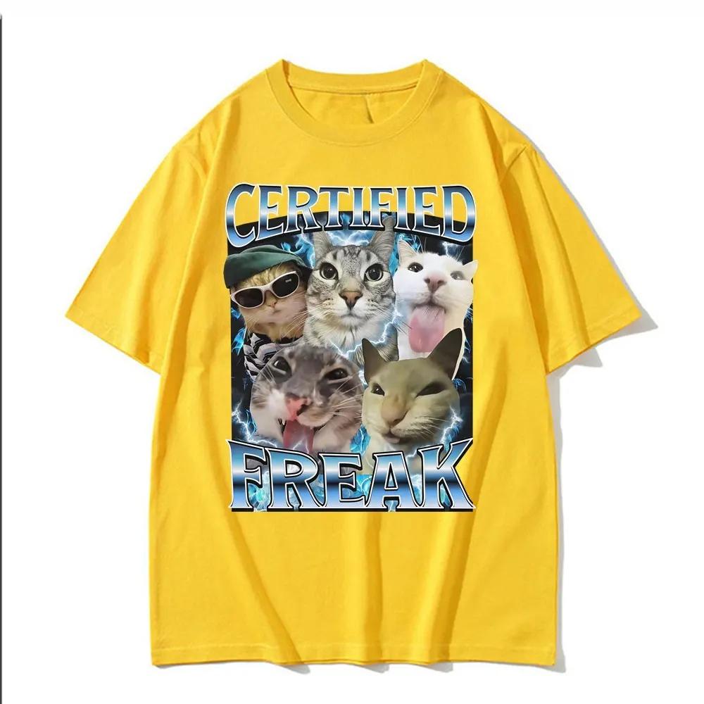 Certified Freak Funny Cat Meme TShirts Clothing 90s Vintage Kitty Graphic T-shirts Women Fashion Casual Tshirt Summer Streetwear