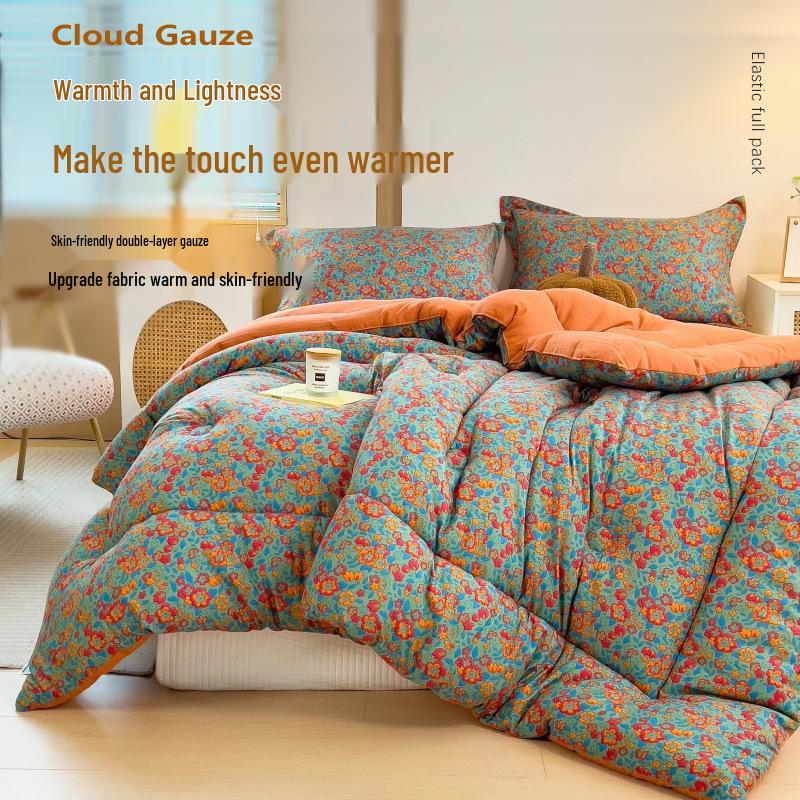 10A Antibacterial Thickened Double-Layer Gauze Quilt - Warm for Winter, Spring, and Autumn
