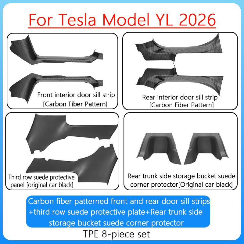 For Tesla ModelYL Launch 2026 TPE Front Rear Door Sill Guard Anti Scratch Dirt Resistant Threshold Strip Interior Protection Set