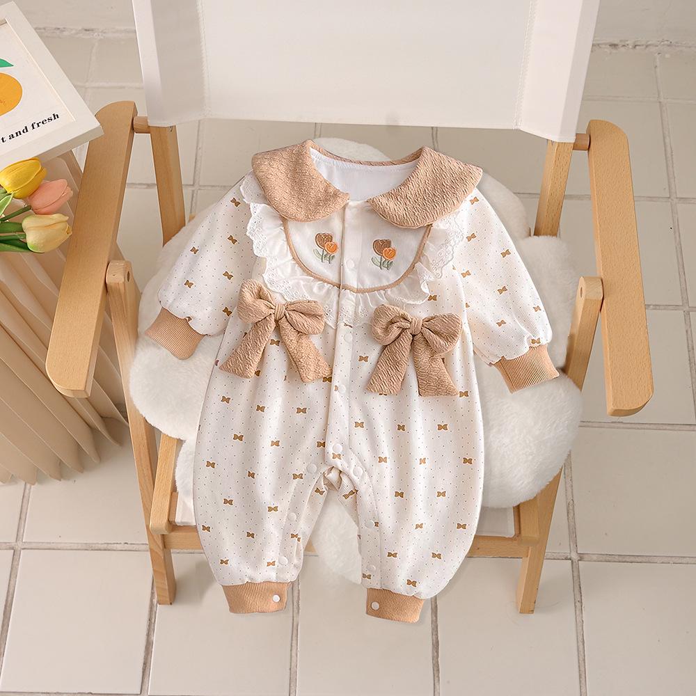 2025 Baby Girl Autumn Romper - Newborn Long Sleeve Onesie for Spring & Autumn Outings
