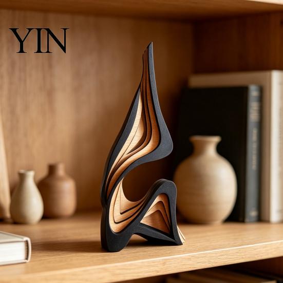 Scultura Artistica Astratta in Legno Regalo Decorativo di Lusso, Statuetta Solida Moderna Minimalista per Soggiorno Decorazione in Legno Artigianale Decorazione Tavolo Stanza,