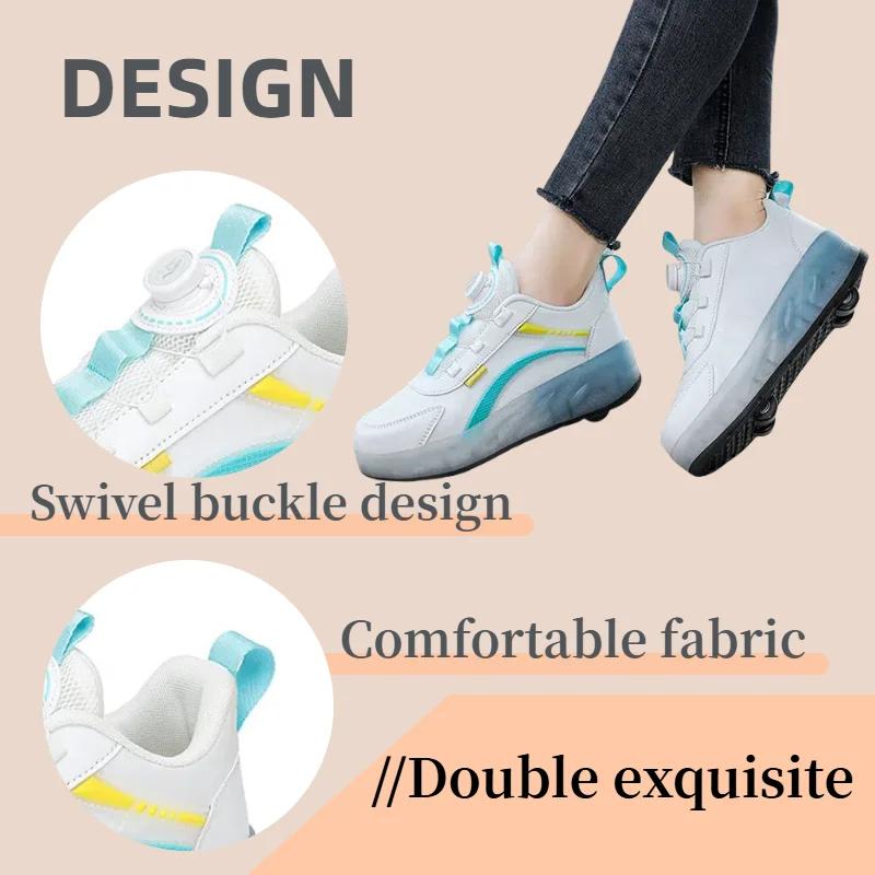 PONERAIT Unisex Kids Quad Skates - 4 Wheels Roller Skates with Mesh Upper Textured Sole Rotating Buckle Design for Age 7-12