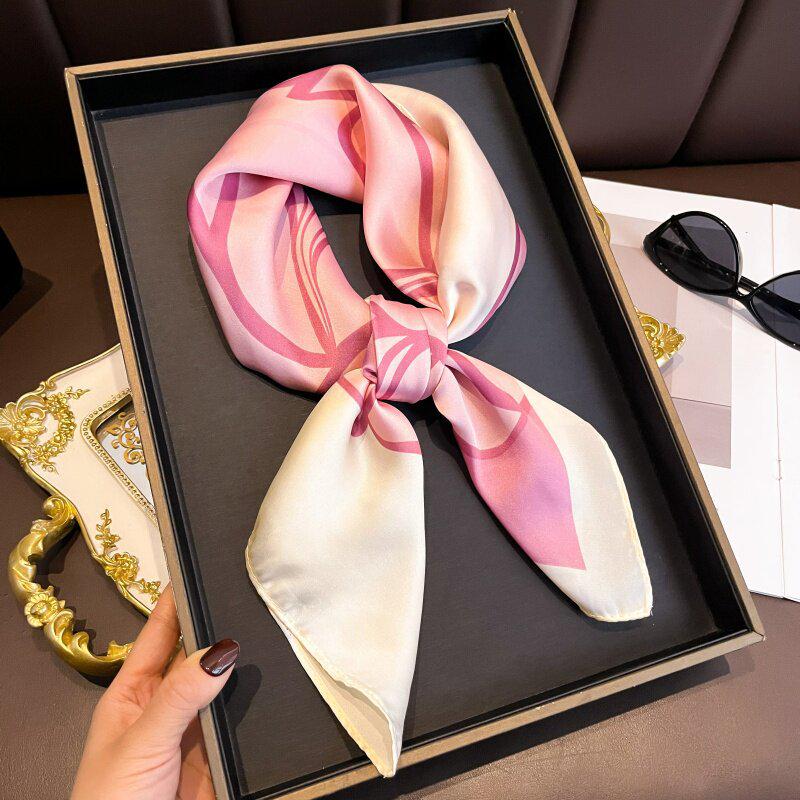 70 cm Beržų Miško Šilko Mišinio Šalikas: Moteriška pavasario/vasaros kvadratinė skarelė aliejinės tapybos stiliumi