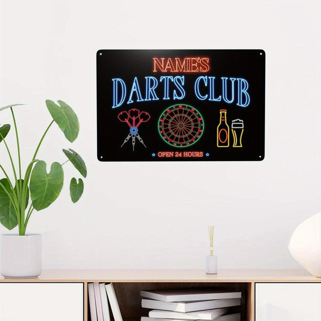 Customized Metal Plaque Personalized Dart Club Bar Cabin Neon Effect Wall Decor
