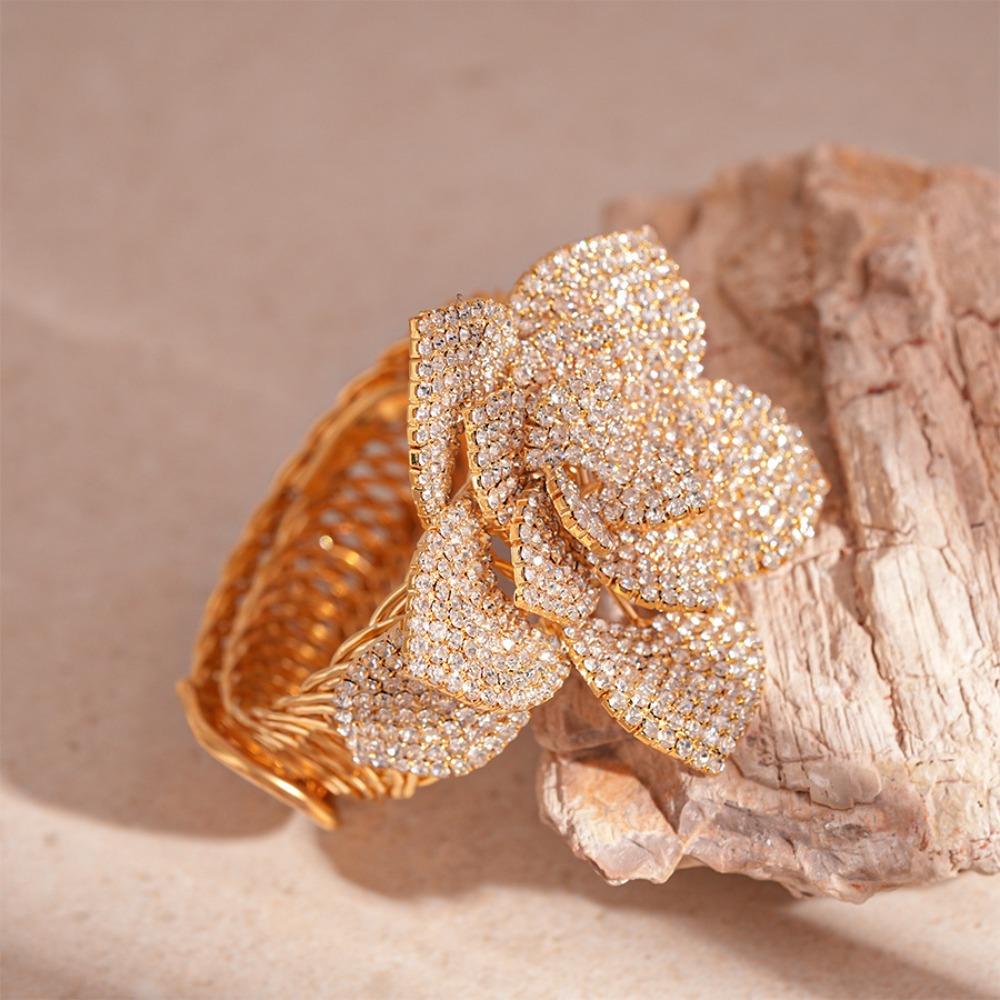 Bling Rhinestone Arm Cuff Bracelets Zinc Zinc Alloy Flower Upper Arm Bangle Flower Armband Arm Chain  Girls