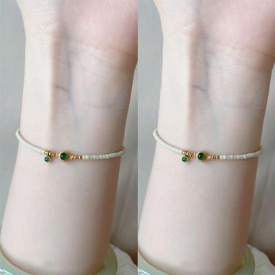 Blue Wave Streamer Mung Bean Glazed Beaded Bracelet Women's High-end Sense Light Luxury Niche New Chinese Cold Sense Versatile Jewelry