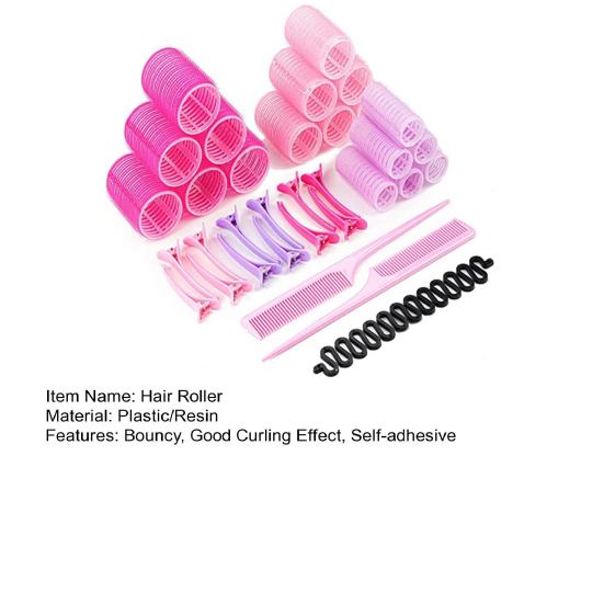 Yousheng 1 Set Heatless Hair Roller with Clips Combs Drag Prevent Natural Effect Self-adhesive Bouncy DIY Hair Styles Self-holding Hair Roller Set