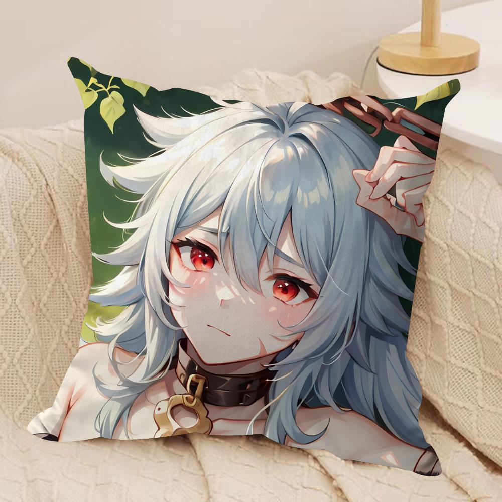 Razor Cute Genshin Impact Cushion Cover Silky Short Plush Invisible Zipper Dustproof Sofa Pillow Case For Home Decor