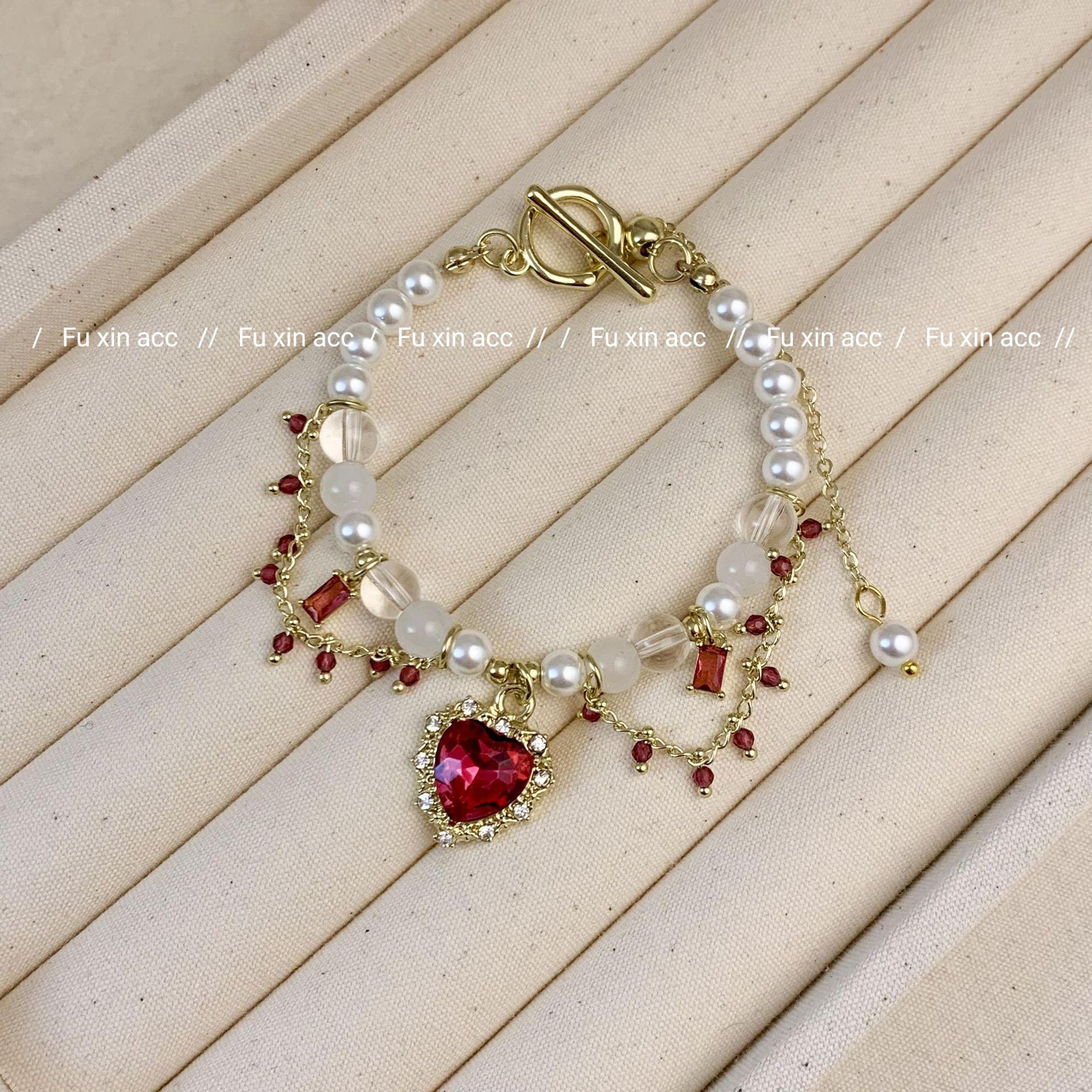 

Жемчужное ожерелье в стиле французской барочной Лолиты: Элегантная цепочка на ключицу Ханьфу с кольцом Love Bracelet