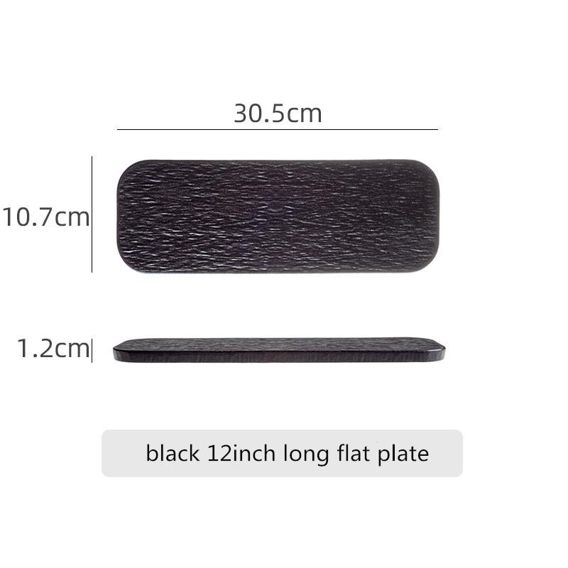 Black White Solid Color Rock Grain Restaurant Rectangular Plate Ceramic Long Plate Sashimi Plate Inventory Heart Sushi Utensils
