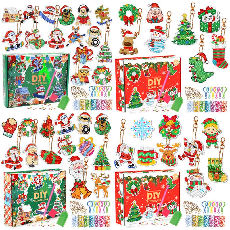 Kids Childrens Toys New Christmas Diamond Painting Keychain Ornaments DIY Hanging Diamond Art Acrylic for Christmas Crafts Family Decor