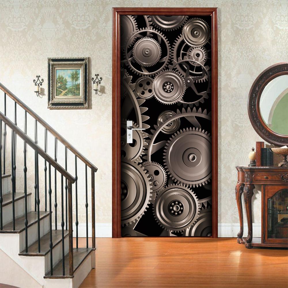 3D Door Mural Sticker Peel and Stick Door Wallpaper Golden Buddha Castle Moon Mermaid Flower Home Decor Removable