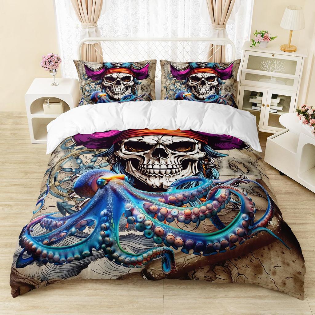 Piraten Totenkopf Bettwäsche Set Drei-teilig Segel Junge 3D Digitaldruck Bettwäsche-Set