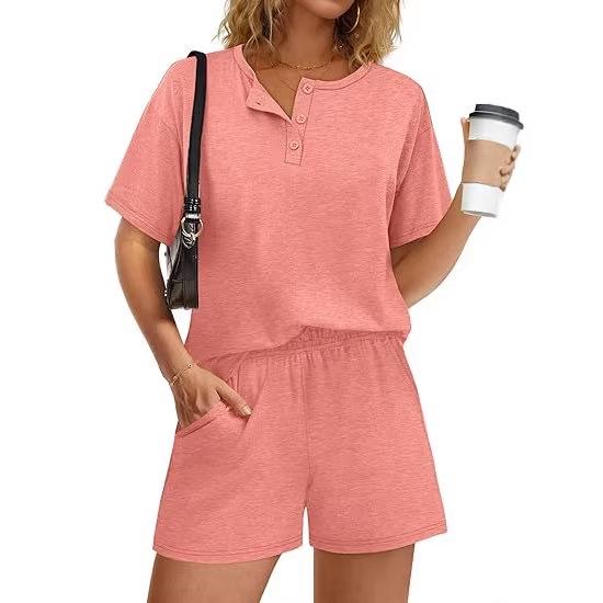 2026 Women's Casual Cotton Fashion Set: Round Neck T-shirt & Elastic Waist Shorts