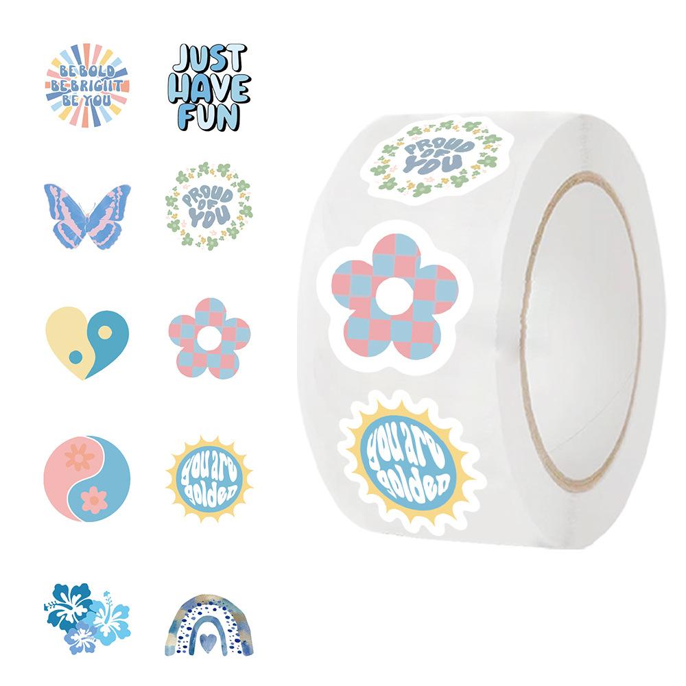 500 Pictures/roll Roll Tape Ins Style Blue Cartoon Sticker Hand Account Material Envelope Seal Sticker