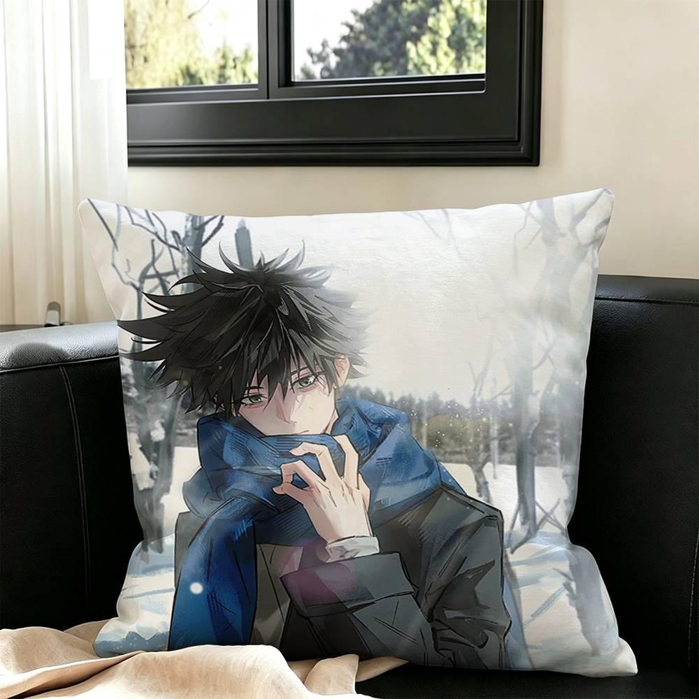 Cartoon Fushiguro Megumi Pillow Case Square Double-Sided Sofa Cushion Cover Bedroom Bedside Pillow