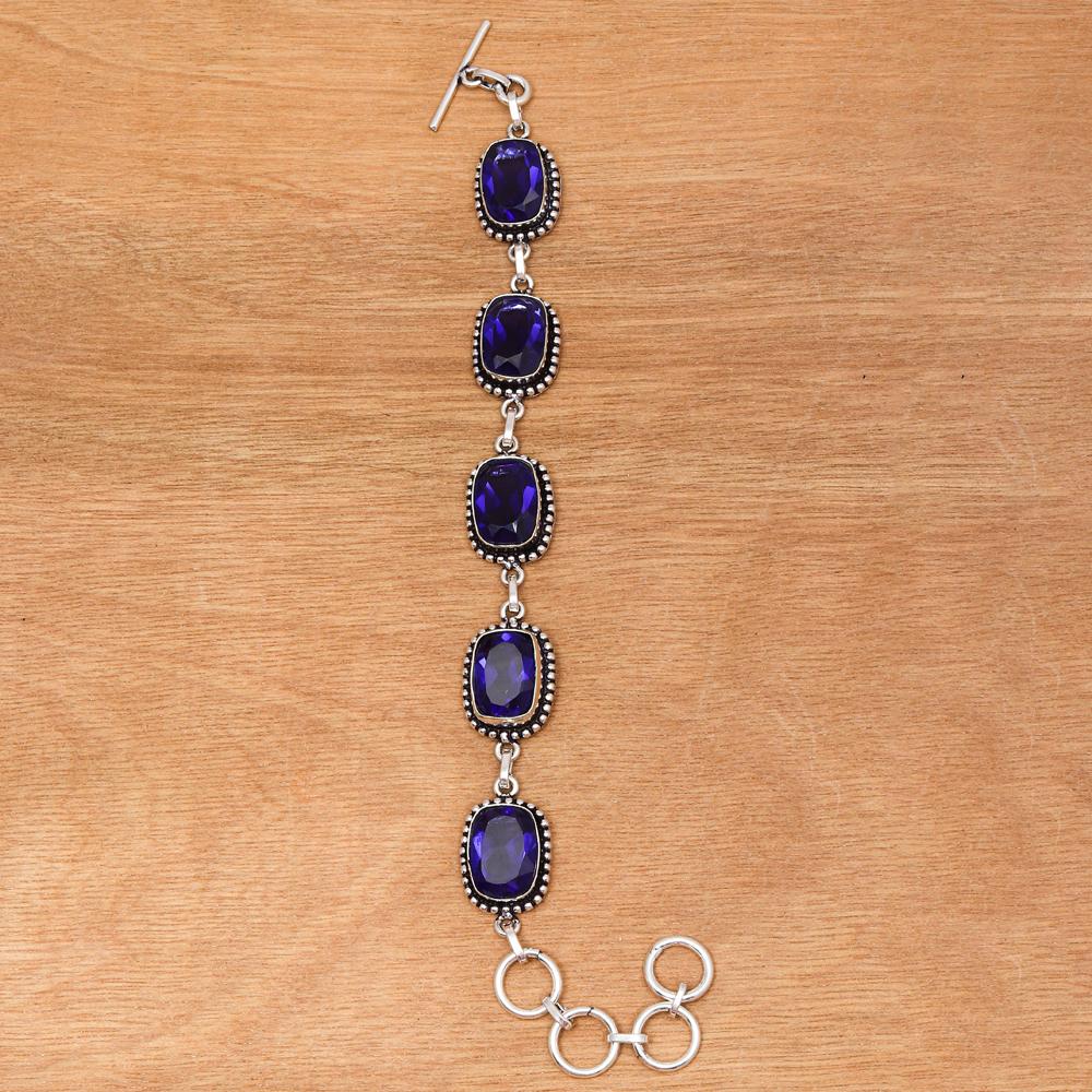 Bracelet et boucles d'oreilles en pierre précieuse Quartz Tanzanite 7-8''
