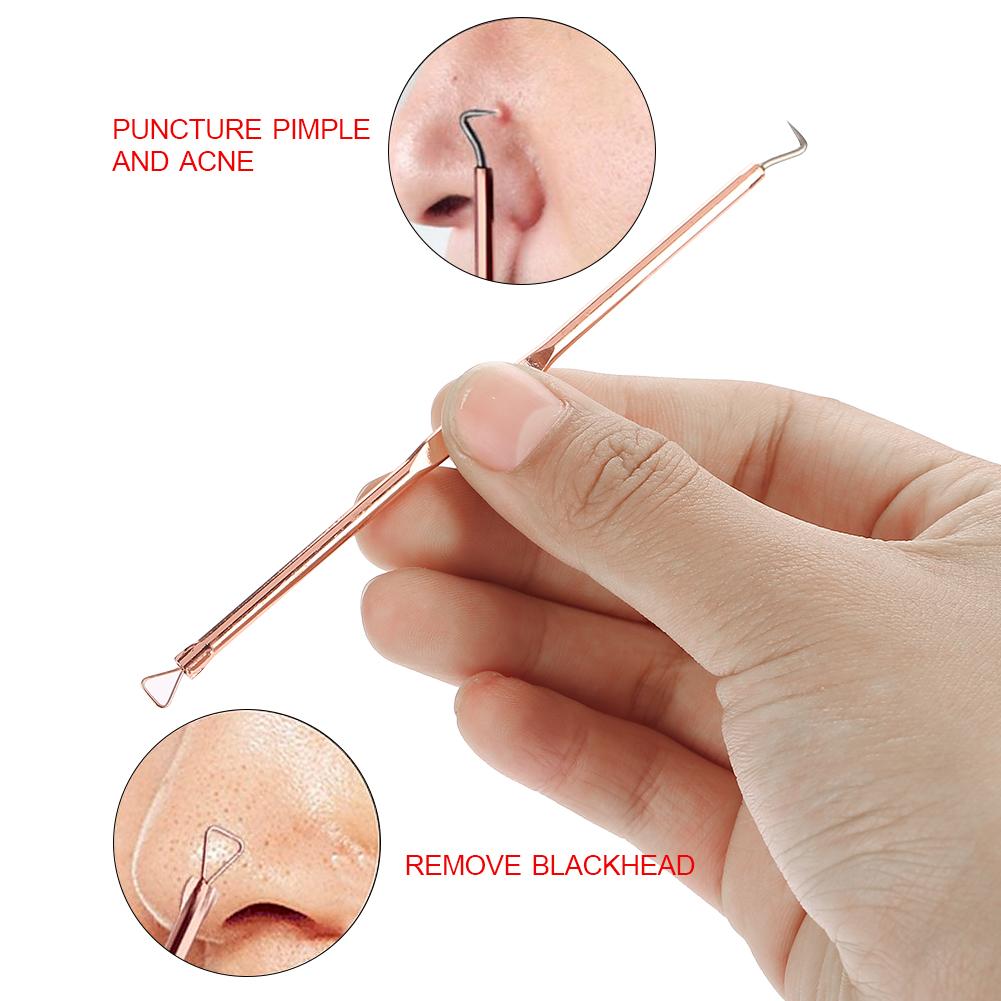 4Pcs/Set Acne Remover Tool Stainless Steel Rose Gold Double Head Needles Blackhead Extractor