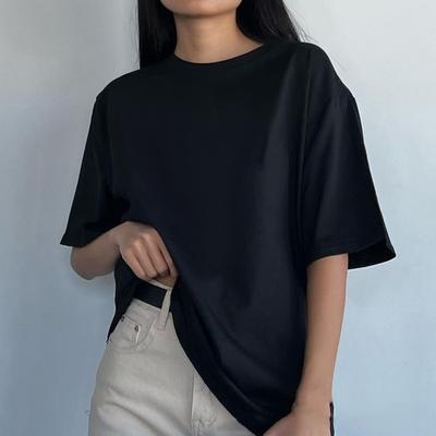 Frühling und Sommer Einfarbiges Kurzarmoberteil Lockeres Baumwoll-T-Shirt für Damen Vielseitige, einfache Oberteile