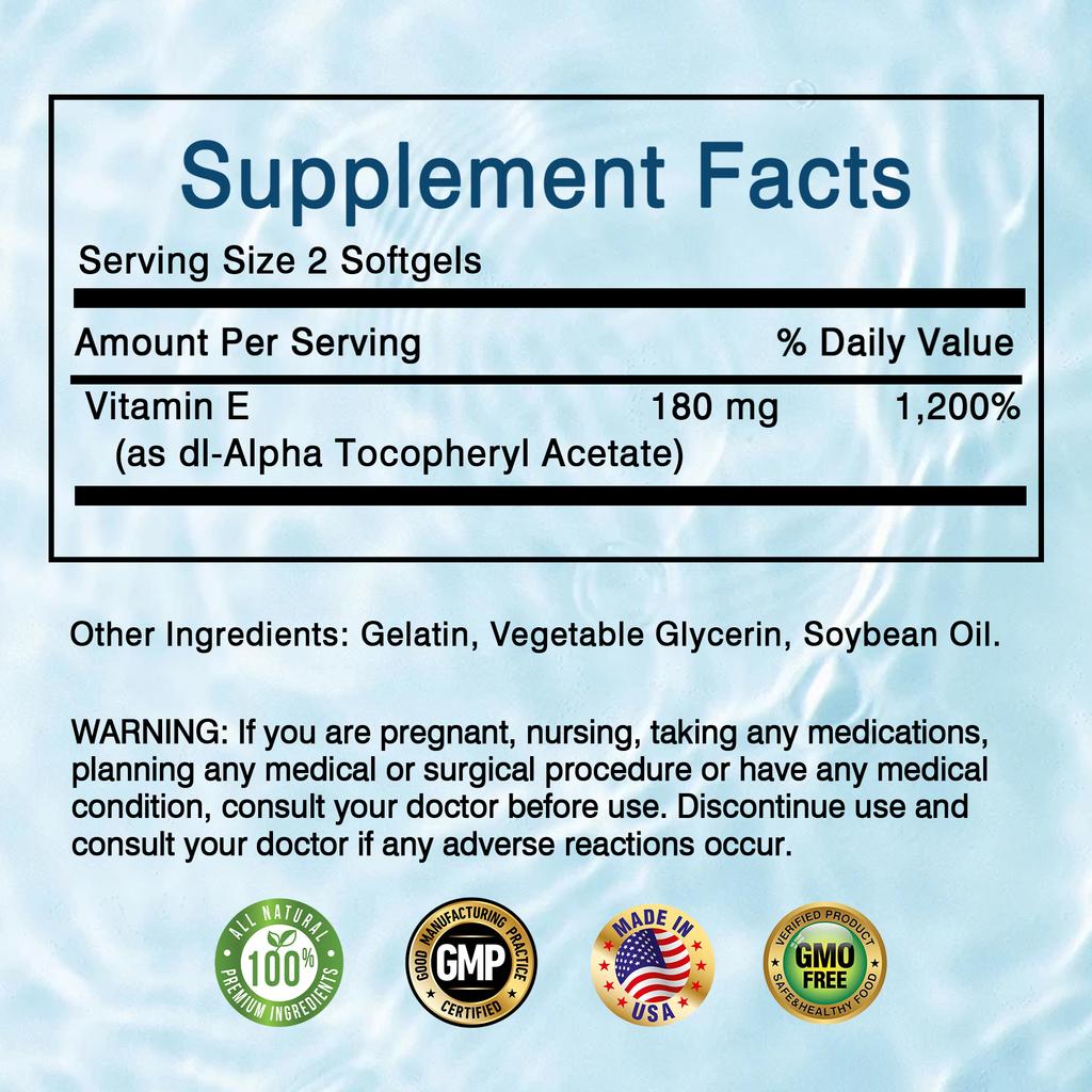 Pslalae Vitamin E 400 IU Capsules - Promote Skin, Supports Immune And Antioxidant Health 120 Capsules