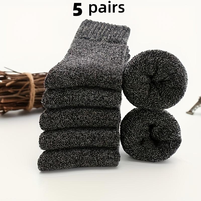 5 Pairs Men s Thermal Socks - Thick Warm Mid-Calf Winter Stockings, Solid Color Casual Cold Weather Socks for Men One Size