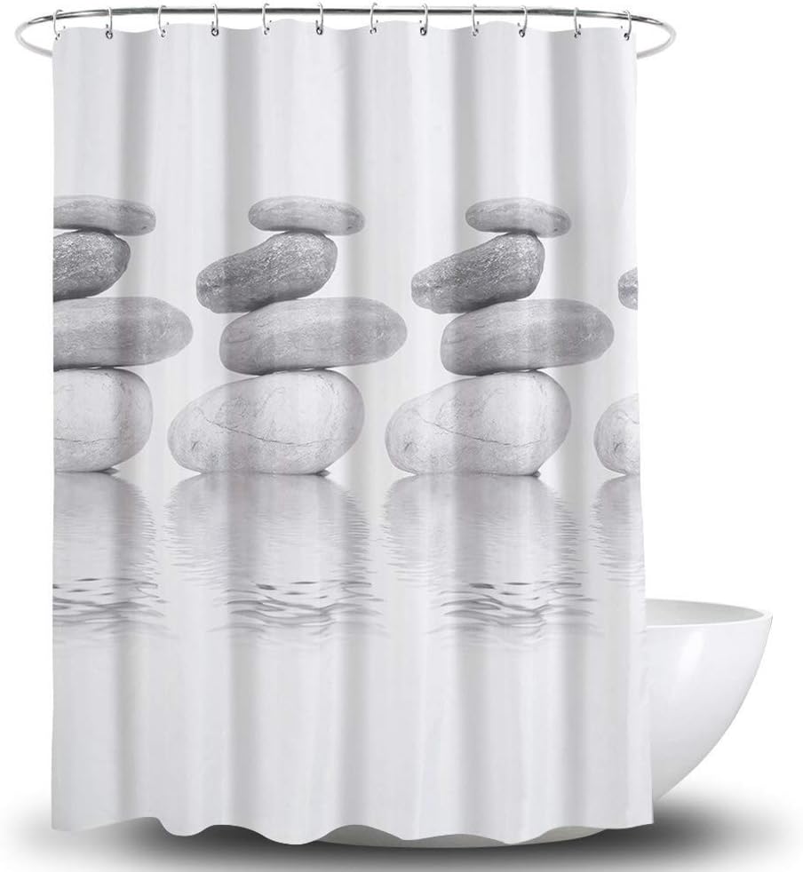 

Grey Pebble Simple Shower Curtain Waterproof With 12 Shower Curtain Rings, Bathroom Decorative Shower Curtain 180 X 180Cm, W60H190(CM)-1 Pcs
