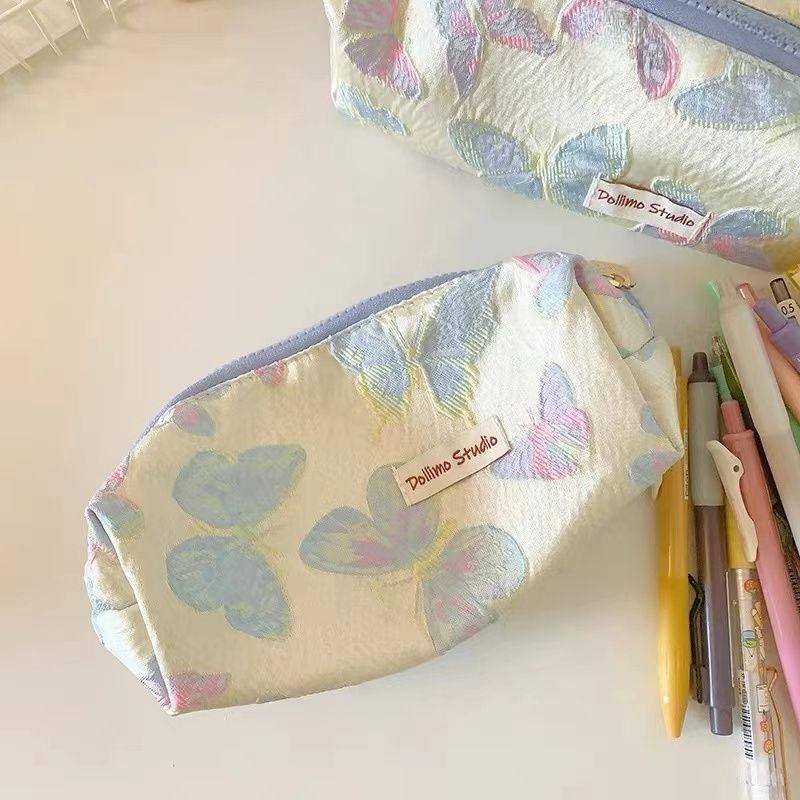 Pencil Case with Embossed Butterfly Design Simple Ins Style High-value Large-capacity Storage Pencil Case