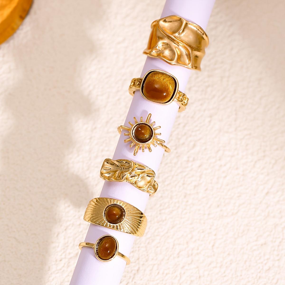 

17KM 6 Pieces/set of Retro Trendy Pleated Geometric Rings, Women s Irregular Aesthetic Jewelry Accessories resizable