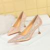Women's Fashion Banquet High Heels Metal Heels, High Heels Shallow Mouth, Pointed Toe, Shining Shining Sheep Cloth Single Shoes